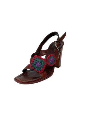 PRADA Vintage Leather And Crochet Trim Slingback Sandals sz 6